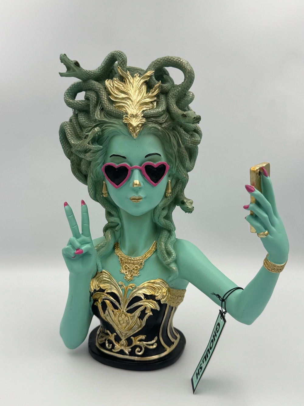 Ghoulish Medusa Selfie Bust Statue 12" Goth Halloween Decor Pink Sunglass